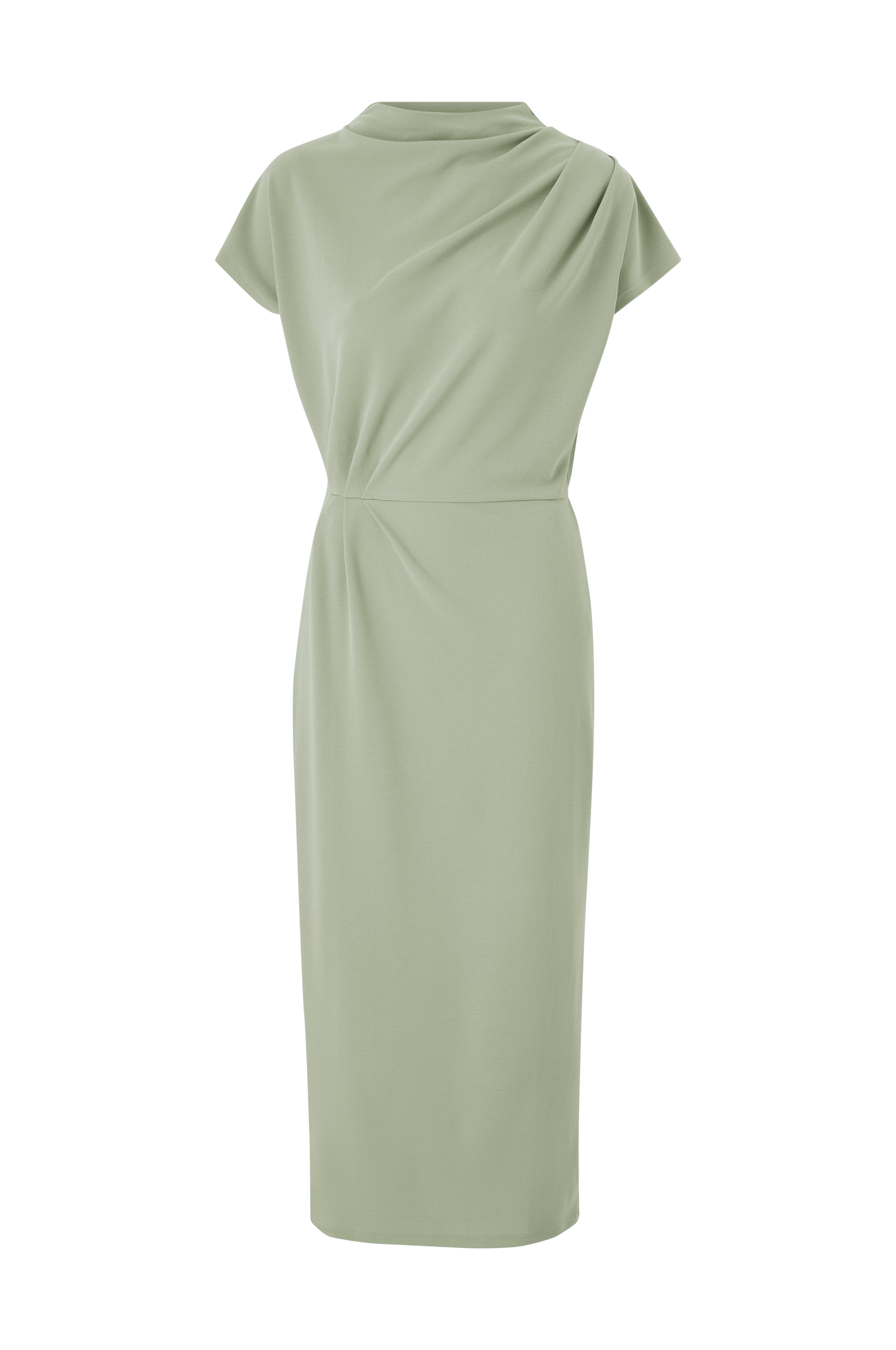Lang trikotkjole med drapering v:2531652