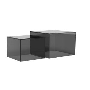 Dice kvadratisk salongbordsett, plate og understell i herdet glass med sett med 2 stk, 50x50x35 cm v:796036