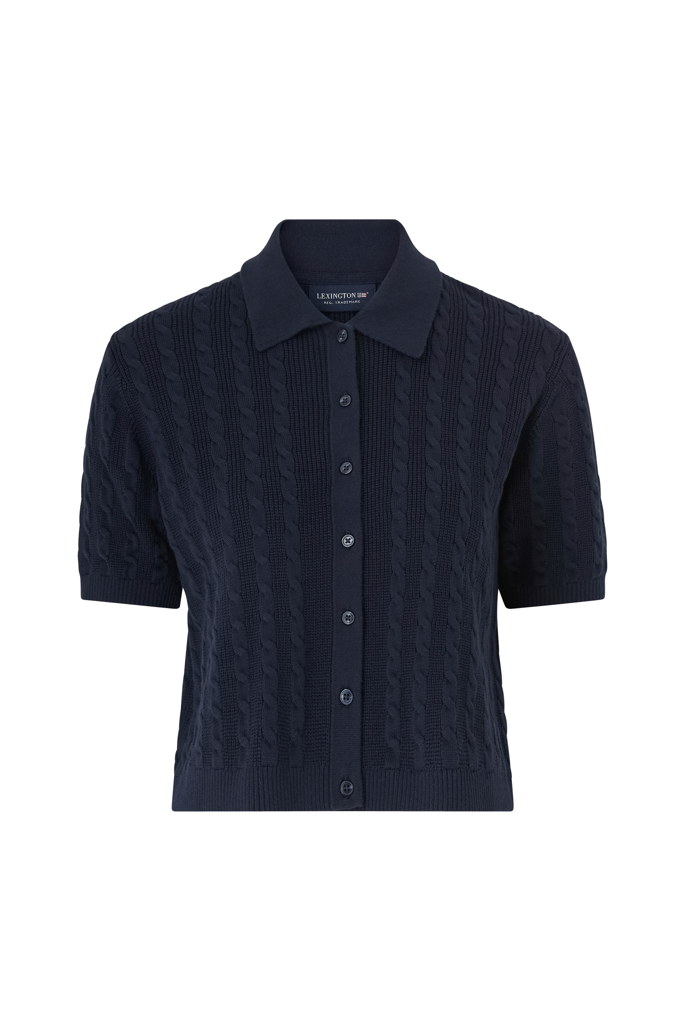 Kabelstrikket polo cardigan med korte ermer v:2580953