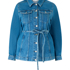 Denim jakke med knytbart belte v:4651847