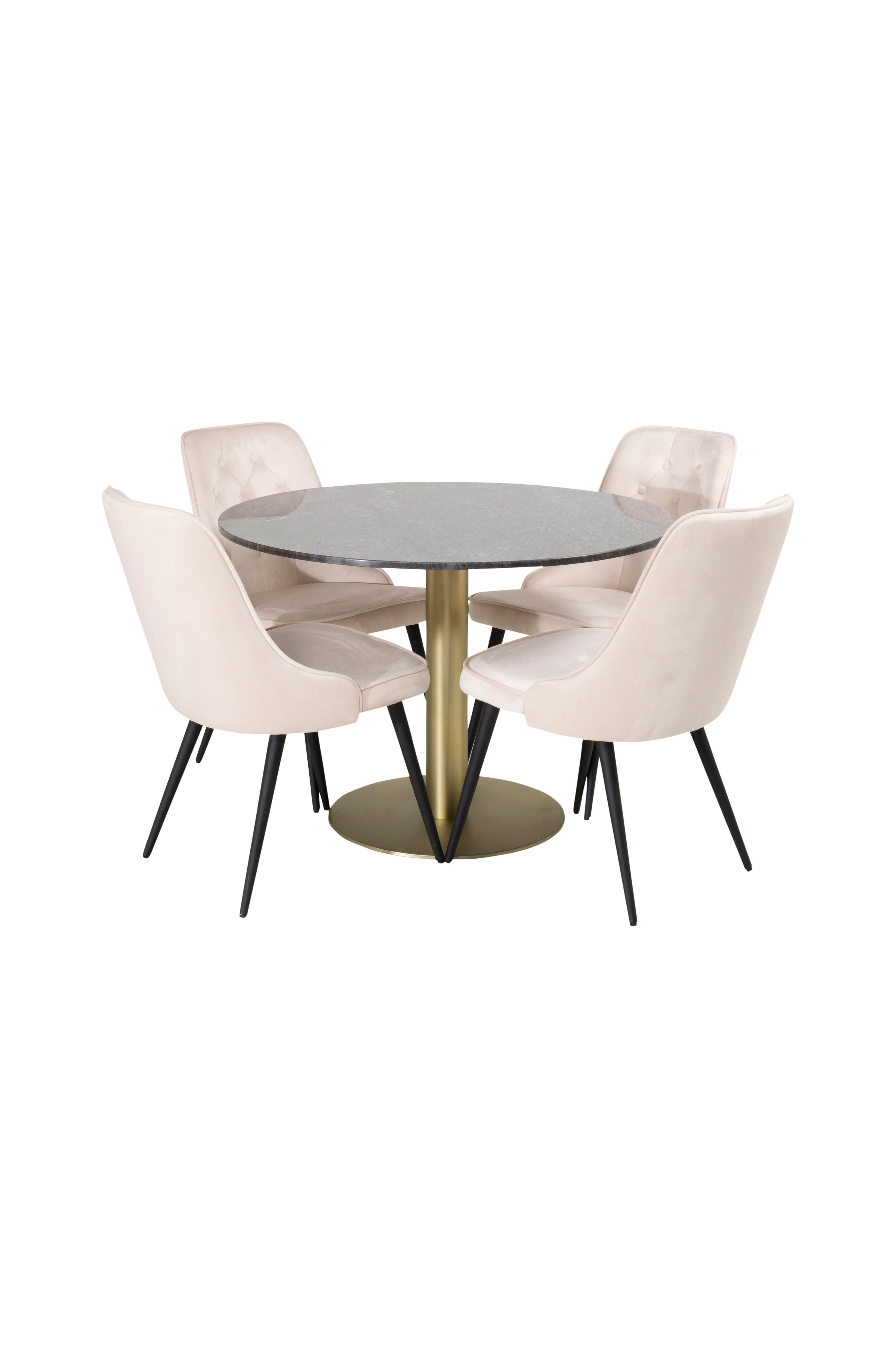 Spisegruppe Estelle med 4 spisestoler Velvet Deluxe v:6403233