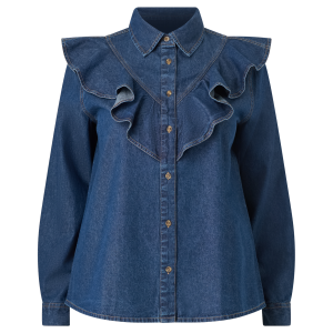 Denimskjorte med volang v:8357910