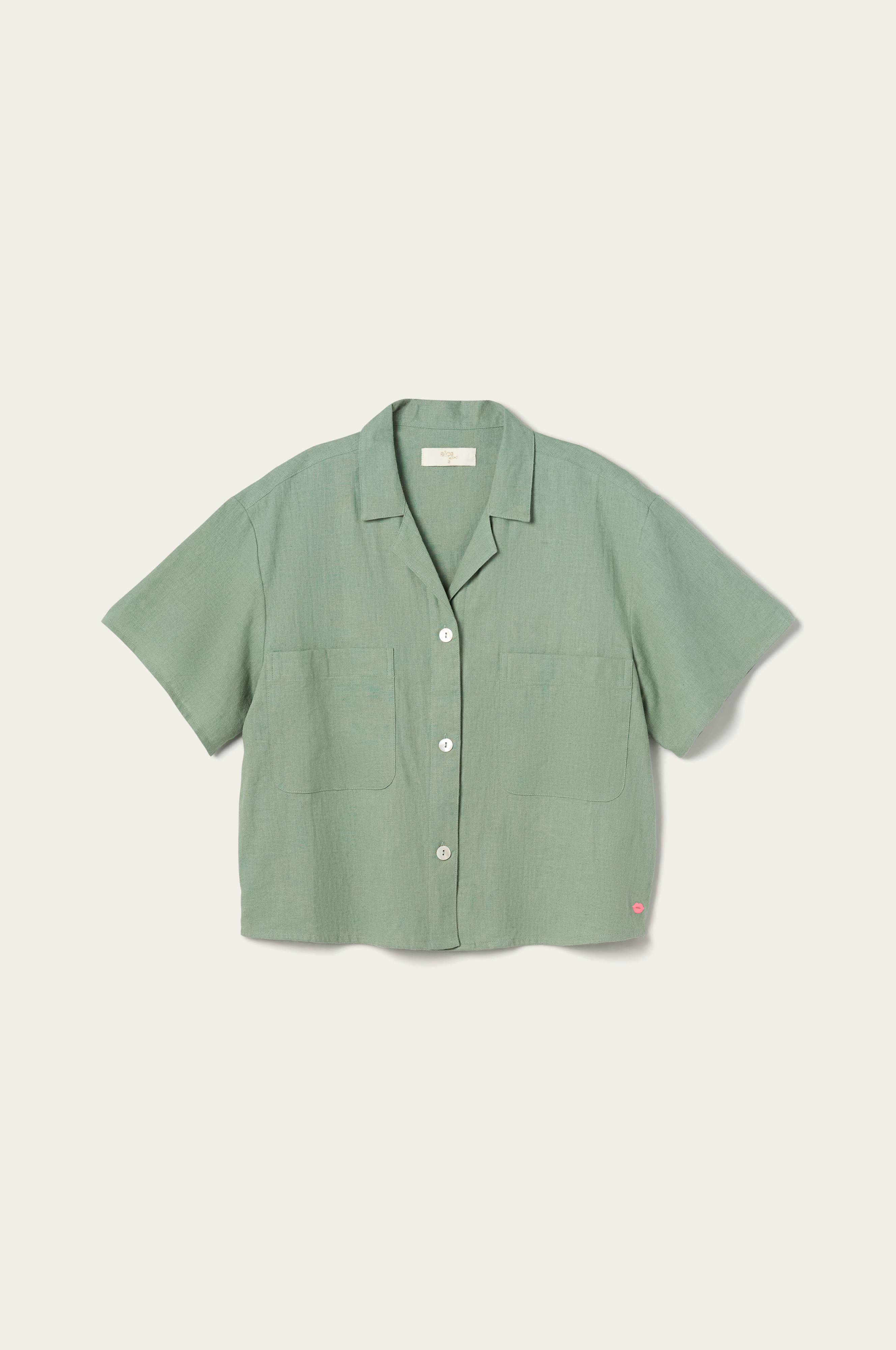 Skjorte Elly Camp Collar i resirkulert halvlinne v:9734260
